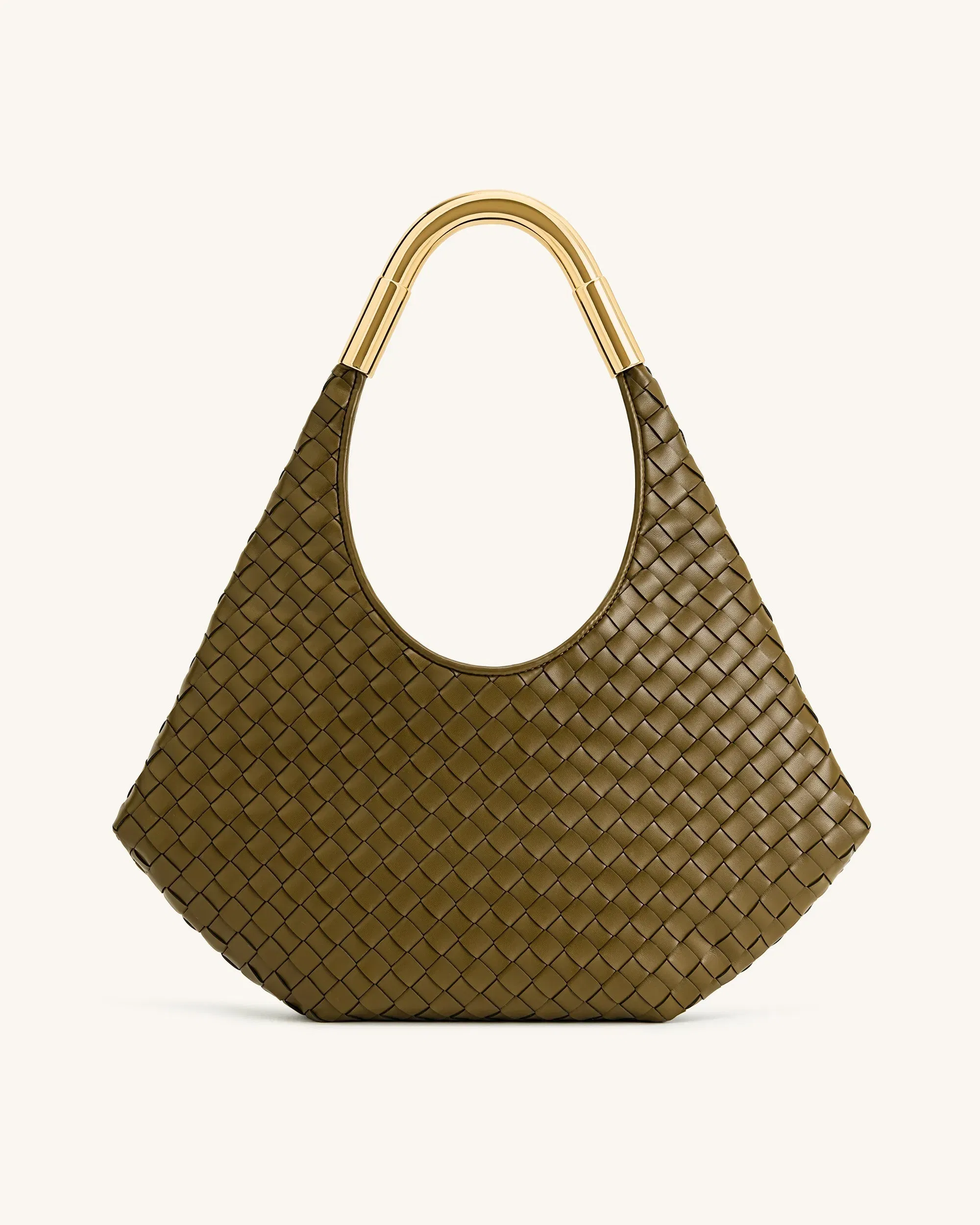 JW PEI Olivia Hand Woven Metal Handle Hobo Bag Olive Green