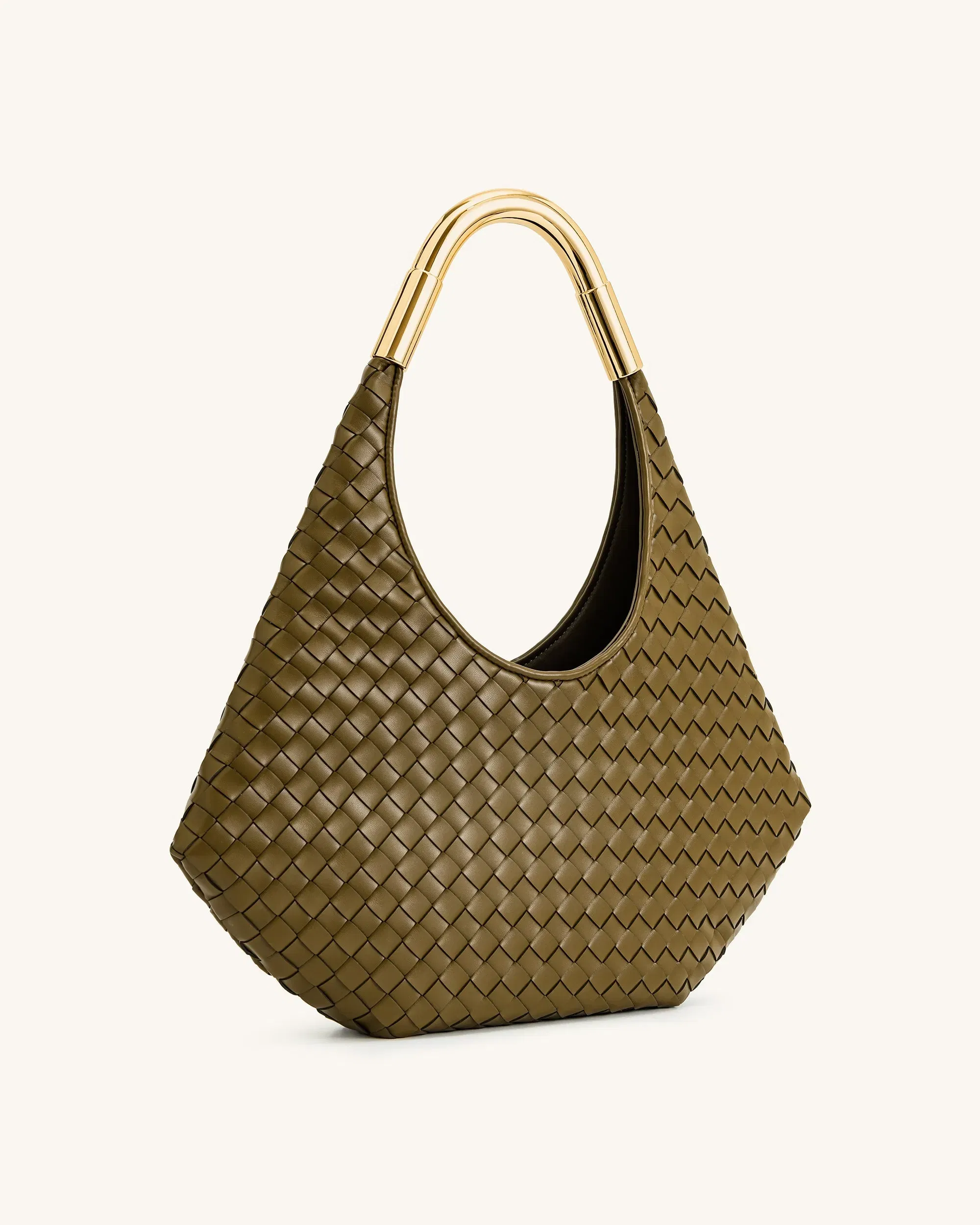 JW PEI Olivia Hand Woven Metal Handle Hobo Bag Olive Green