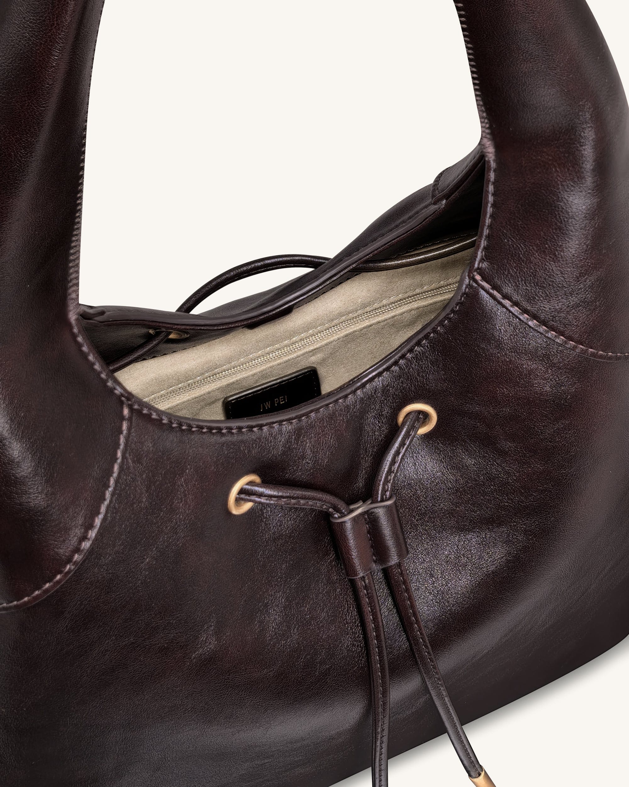 JW PEI Celandra Drawstring Hobo Bag Dark Brown