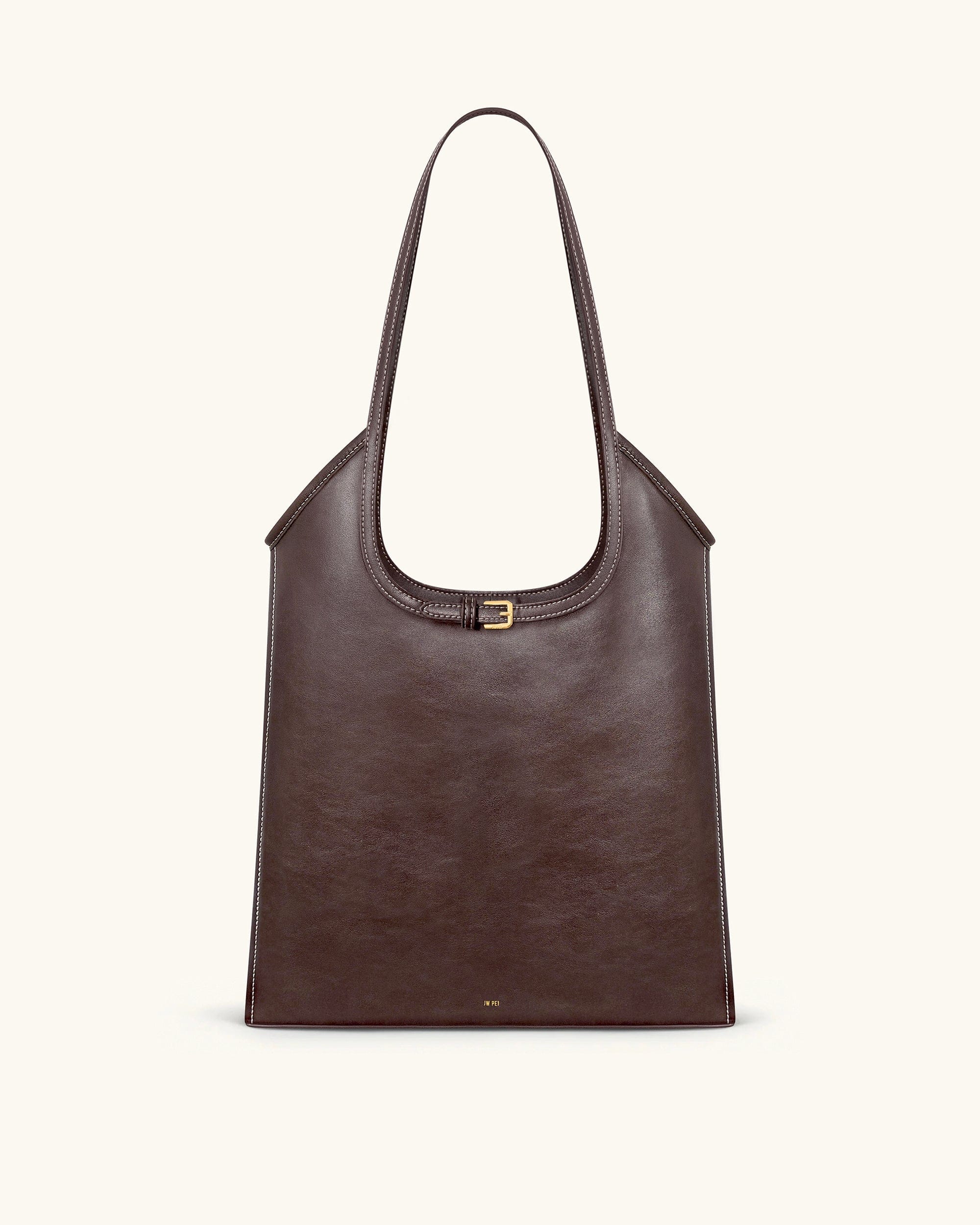 JW PEI Brooke Belted Embellished Shoulder Tote Bag Dark Brown
