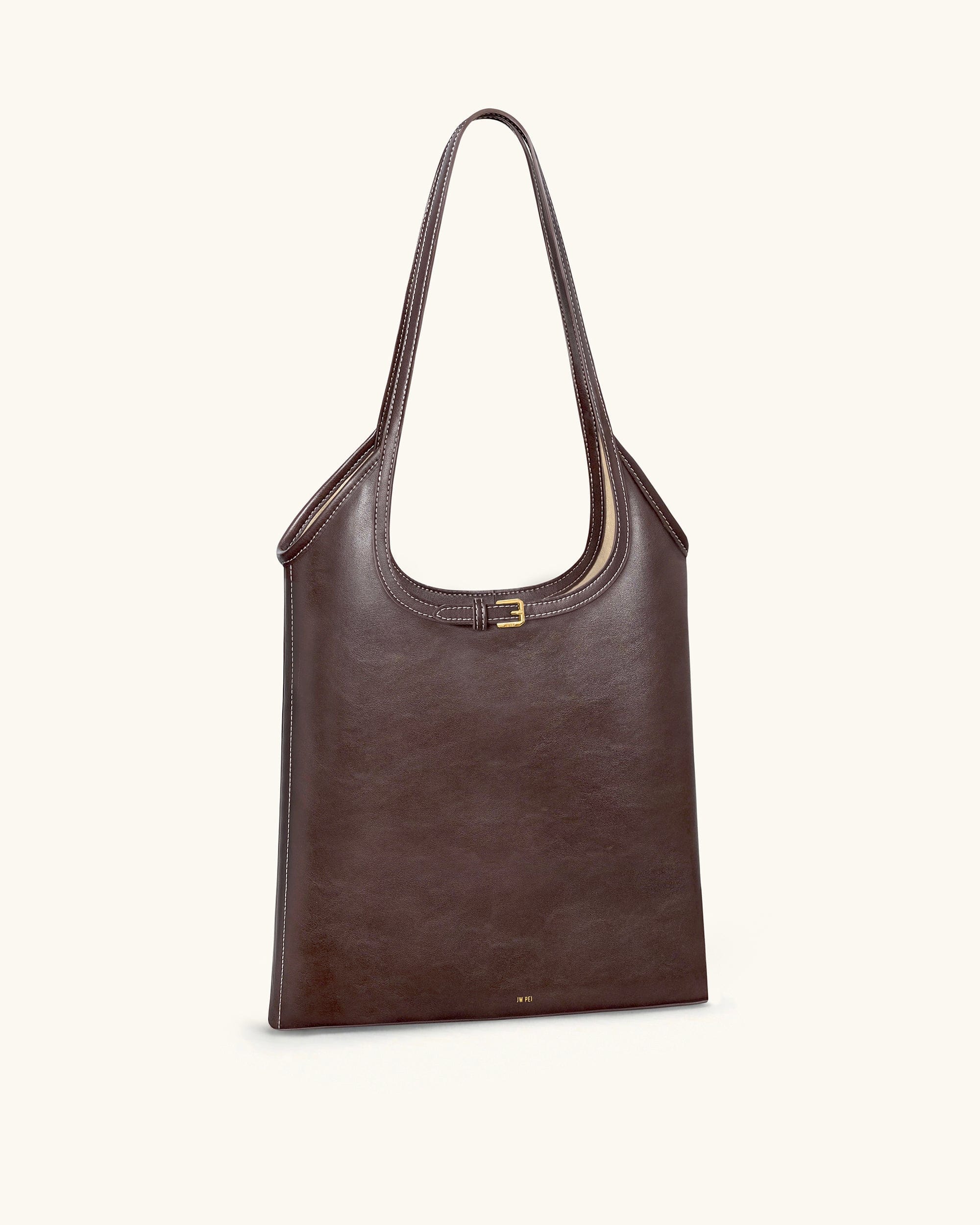 JW PEI Brooke Belted Embellished Shoulder Tote Bag Dark Brown