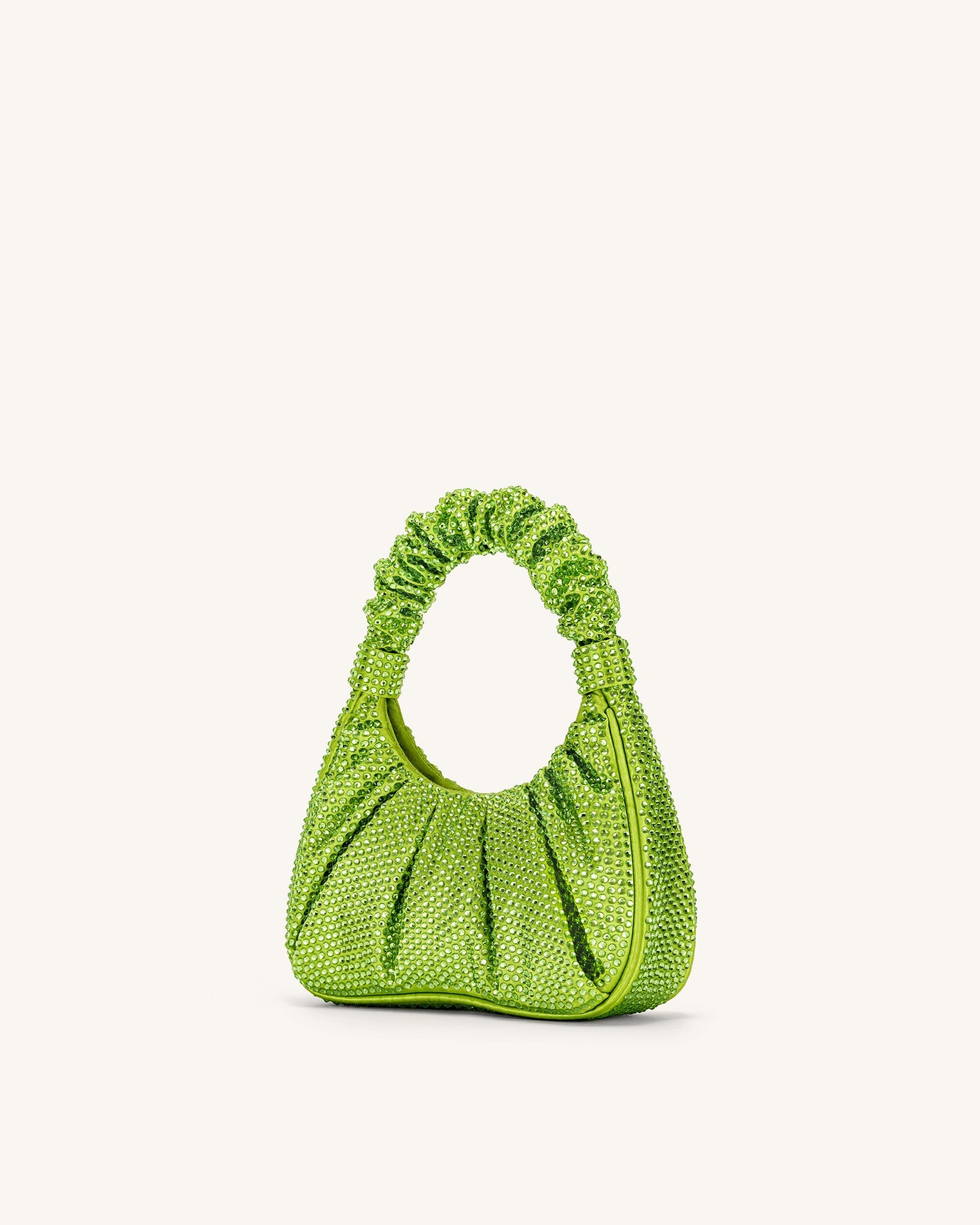 JW PEI Gabbi Artificial Crystal Medium Ruched Hobo Handbag Green