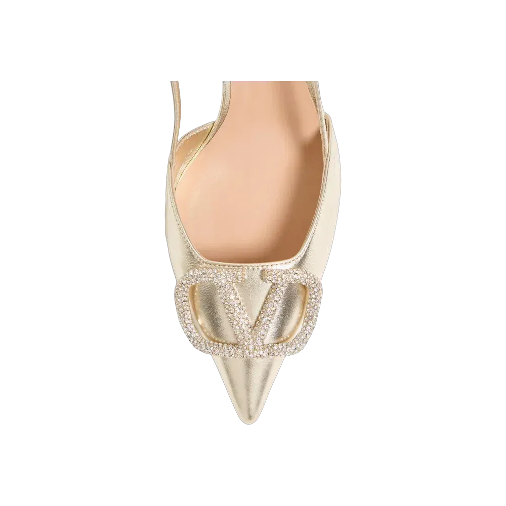 Valentino VLogo Glow Laminated Nappa Slingback Pump 80mm Platinum