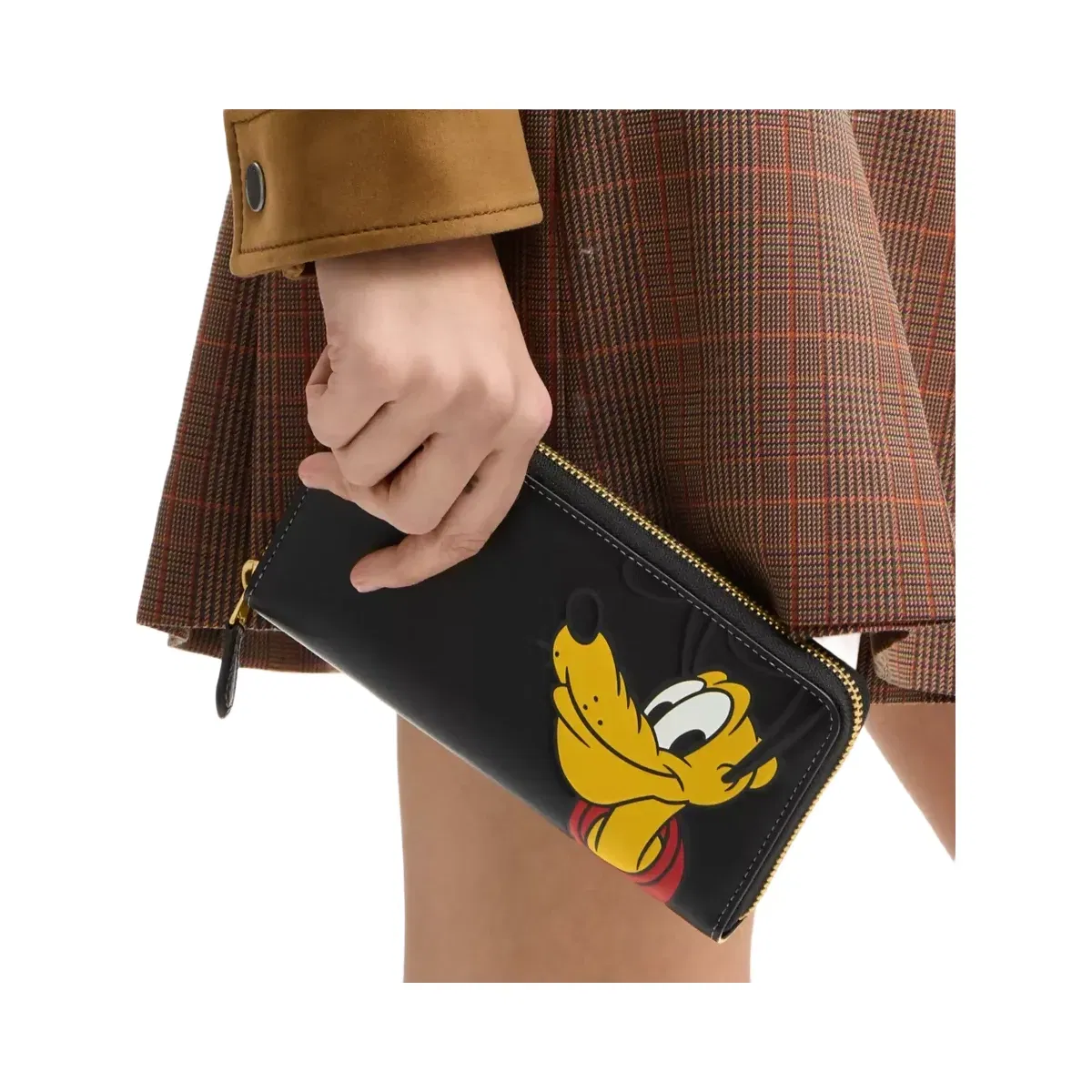 Coach Disney X Coach Essential Accordion Zip Wallet With Pluto in Brass Black Multi