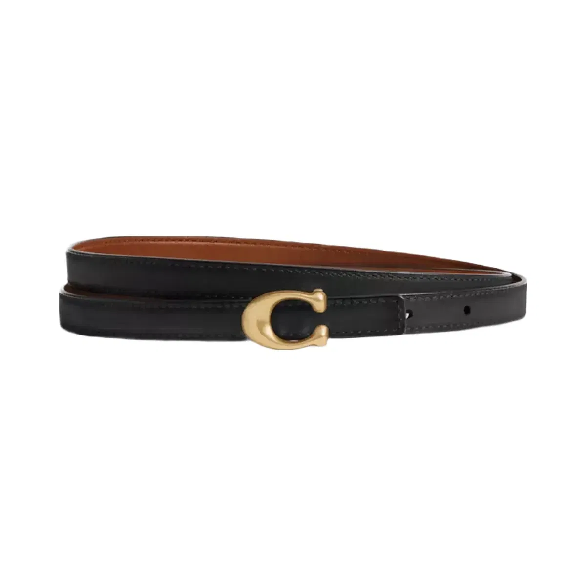 Coach Sculpted Signature Buckle Reversible Belt, 13 Mm in Brass Black Burnished Amber