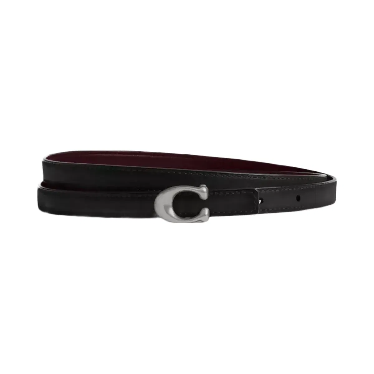 Coach Sculpted Signature Buckle Reversible Belt, 13 Mm in Silver Black Merlot