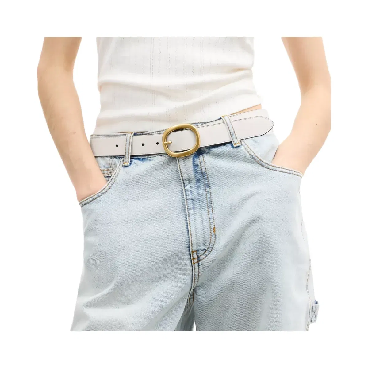 Coach Oval Buckle Belt, 32 Mm in Brass Chalk