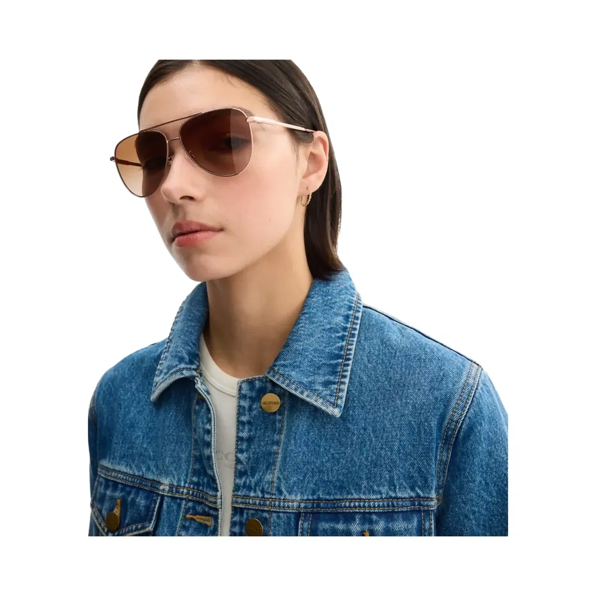 Coach C Hardware Metal Pilot Sunglasses in Rose Gold Brown Rose Grad