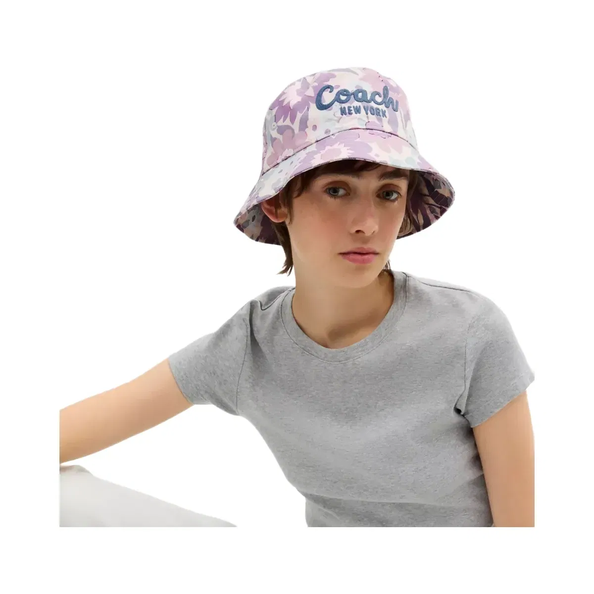 Coach Coach Script Floral Print Bucket Hat in Purple Multi