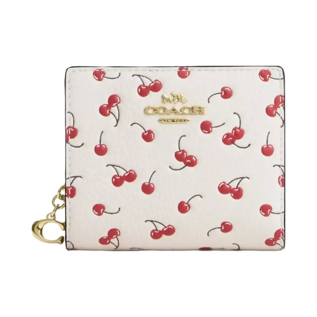 Coach Snap Wallet With Cherry Print in Gold Chalk Multi