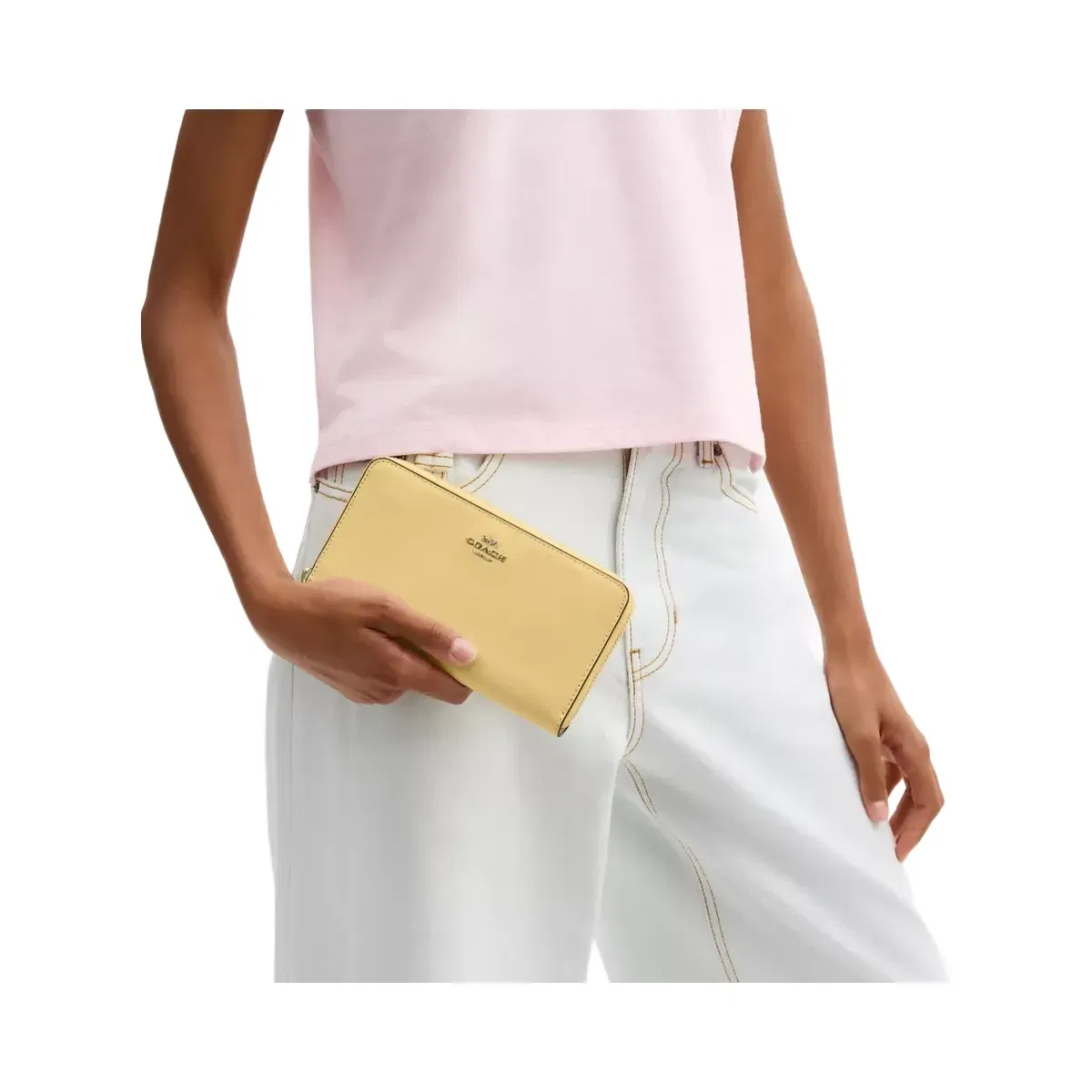 Coach Long Zip Around Wallet in Gold Vanilla