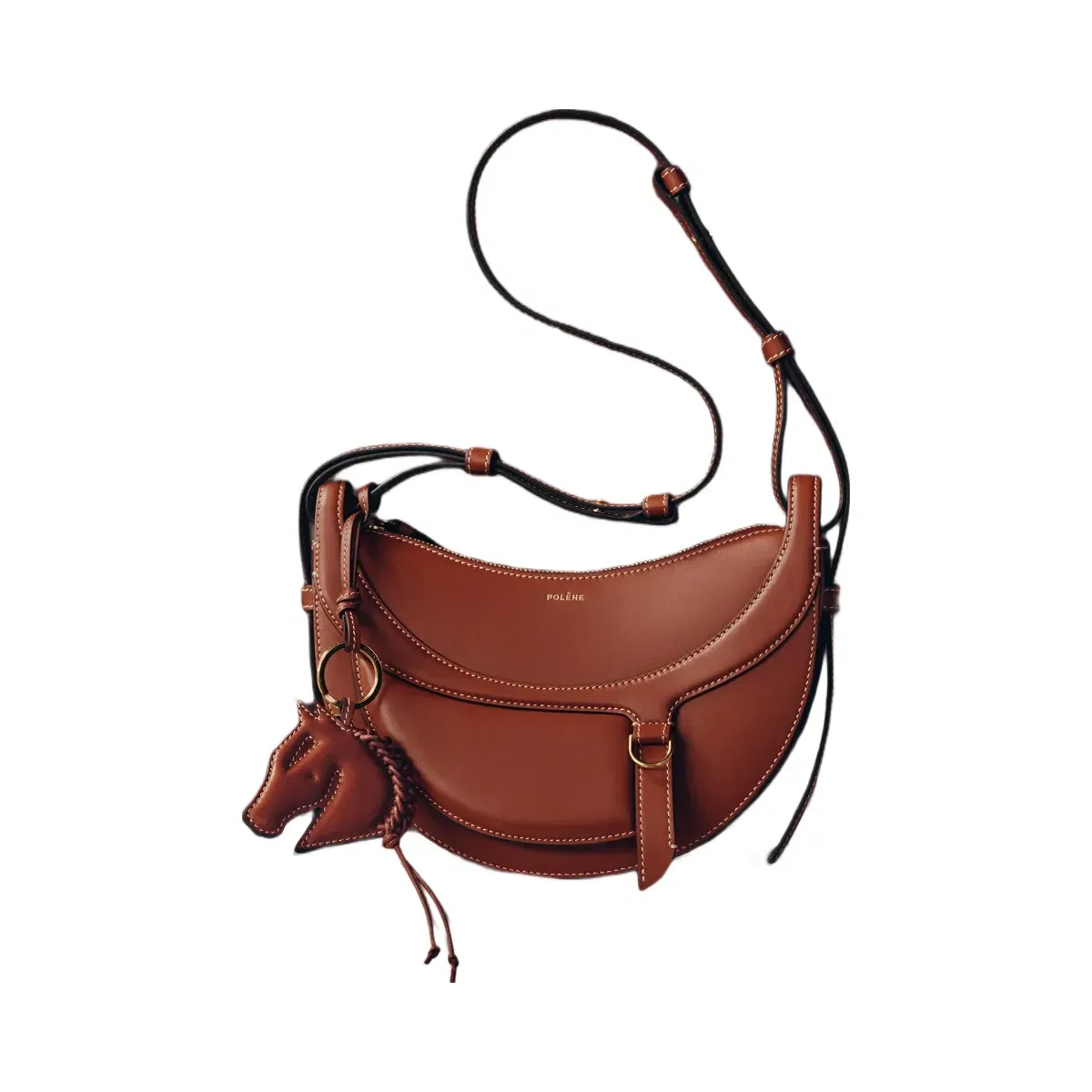 Polène Numéro Dix Galop Leather Bag Cognac