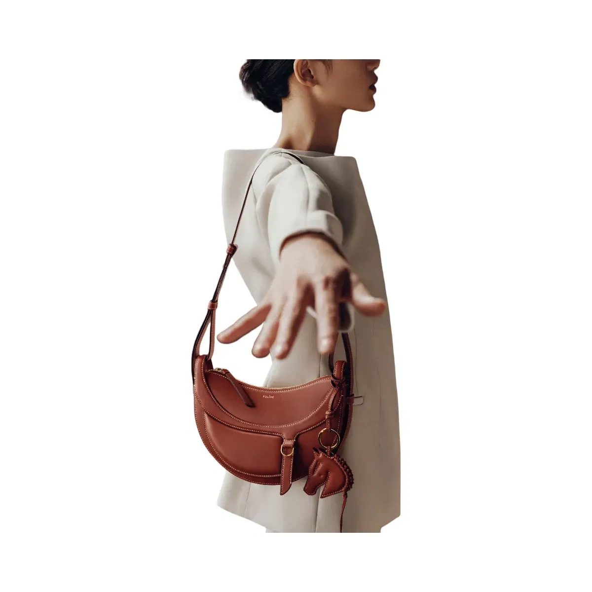 Polène Numéro Dix Galop Leather Bag Cognac