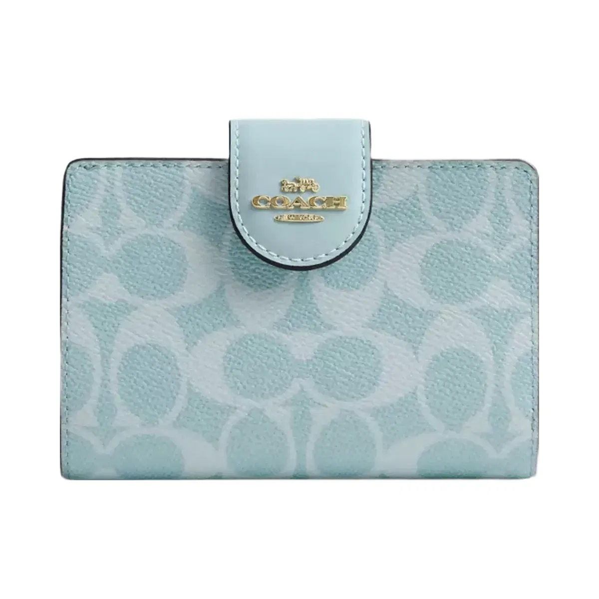 Coach Medium Corner Zip Wallet In Signature Canvas in Gold Light Blue