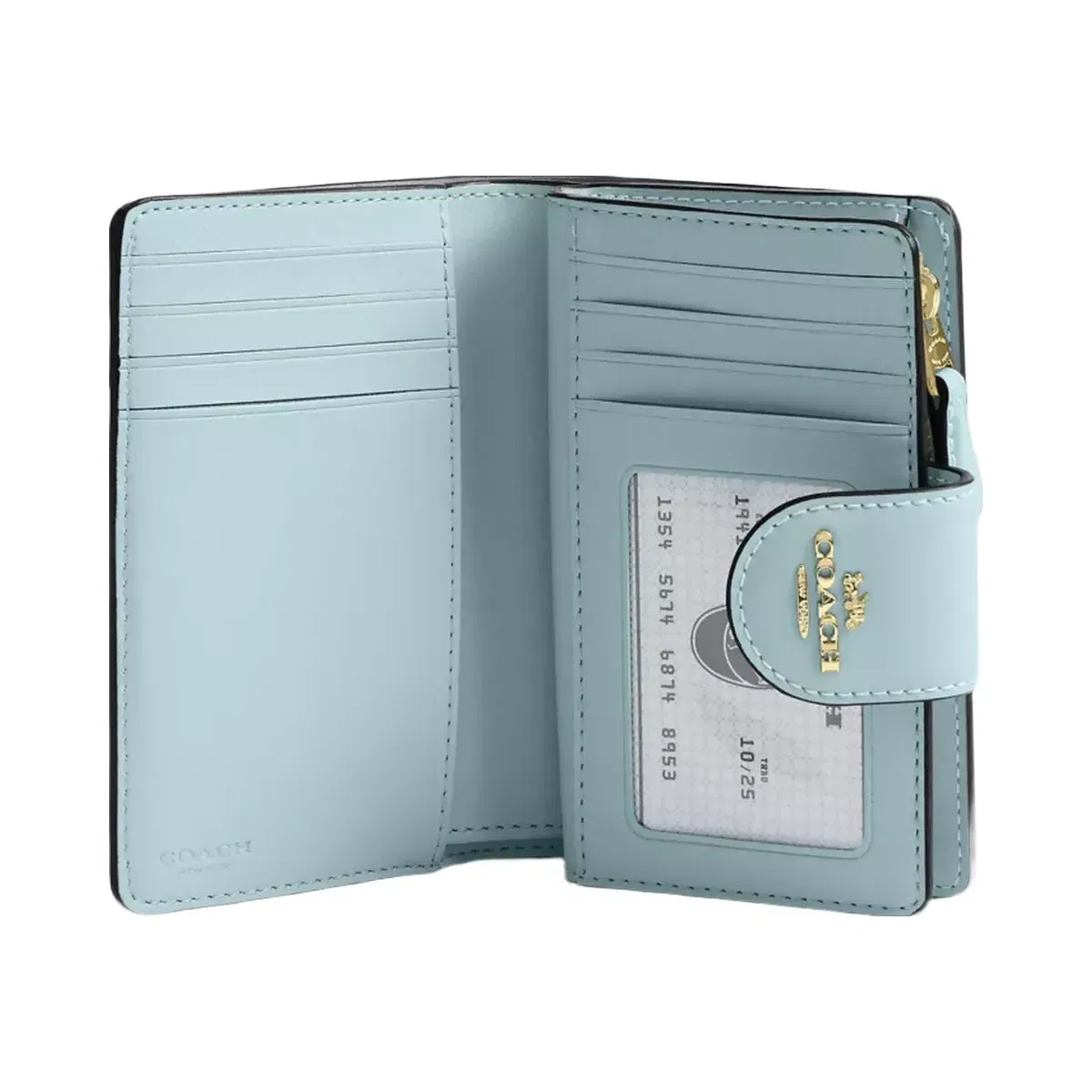 Coach Medium Corner Zip Wallet In Signature Canvas in Gold Light Blue