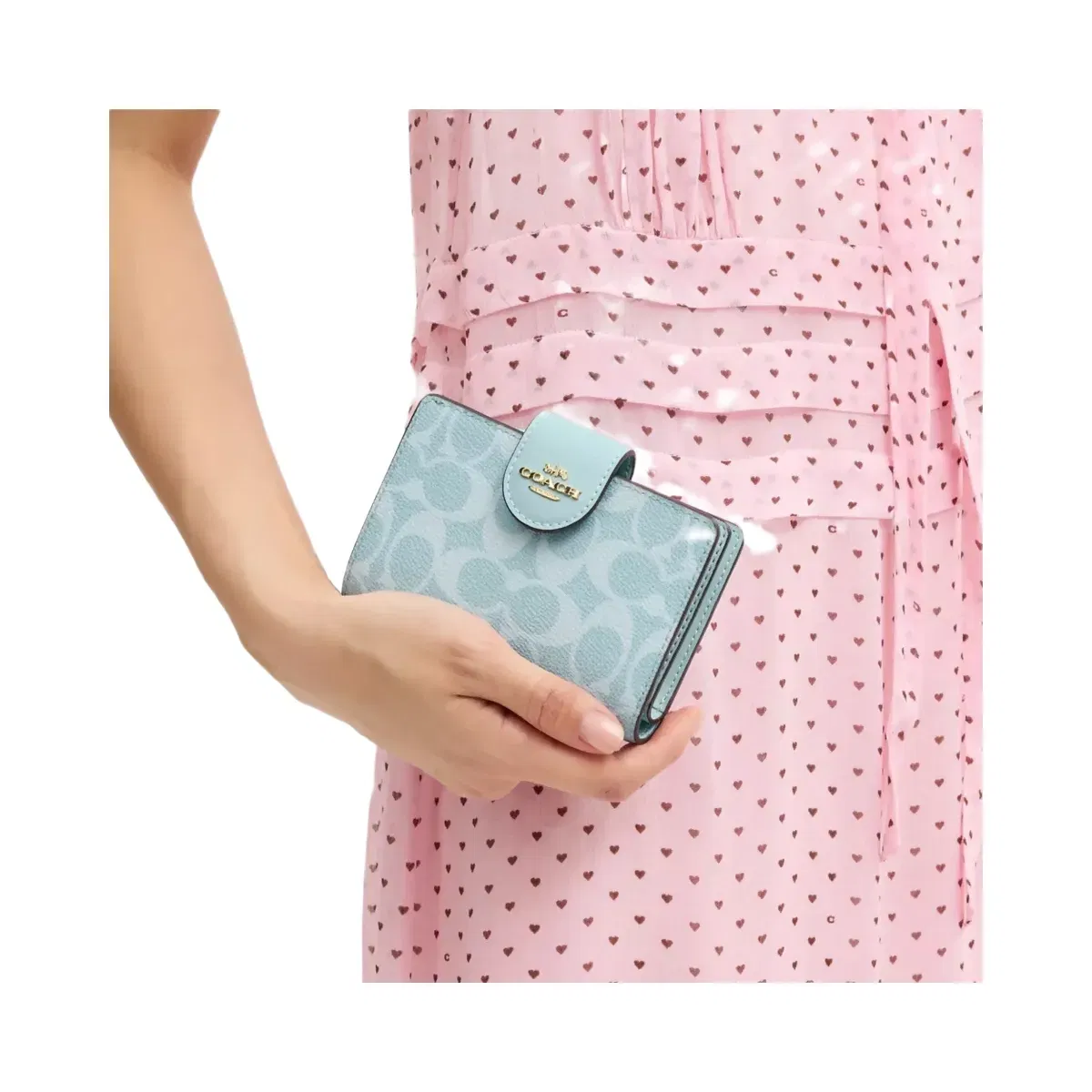 Coach Medium Corner Zip Wallet In Signature Canvas in Gold Light Blue