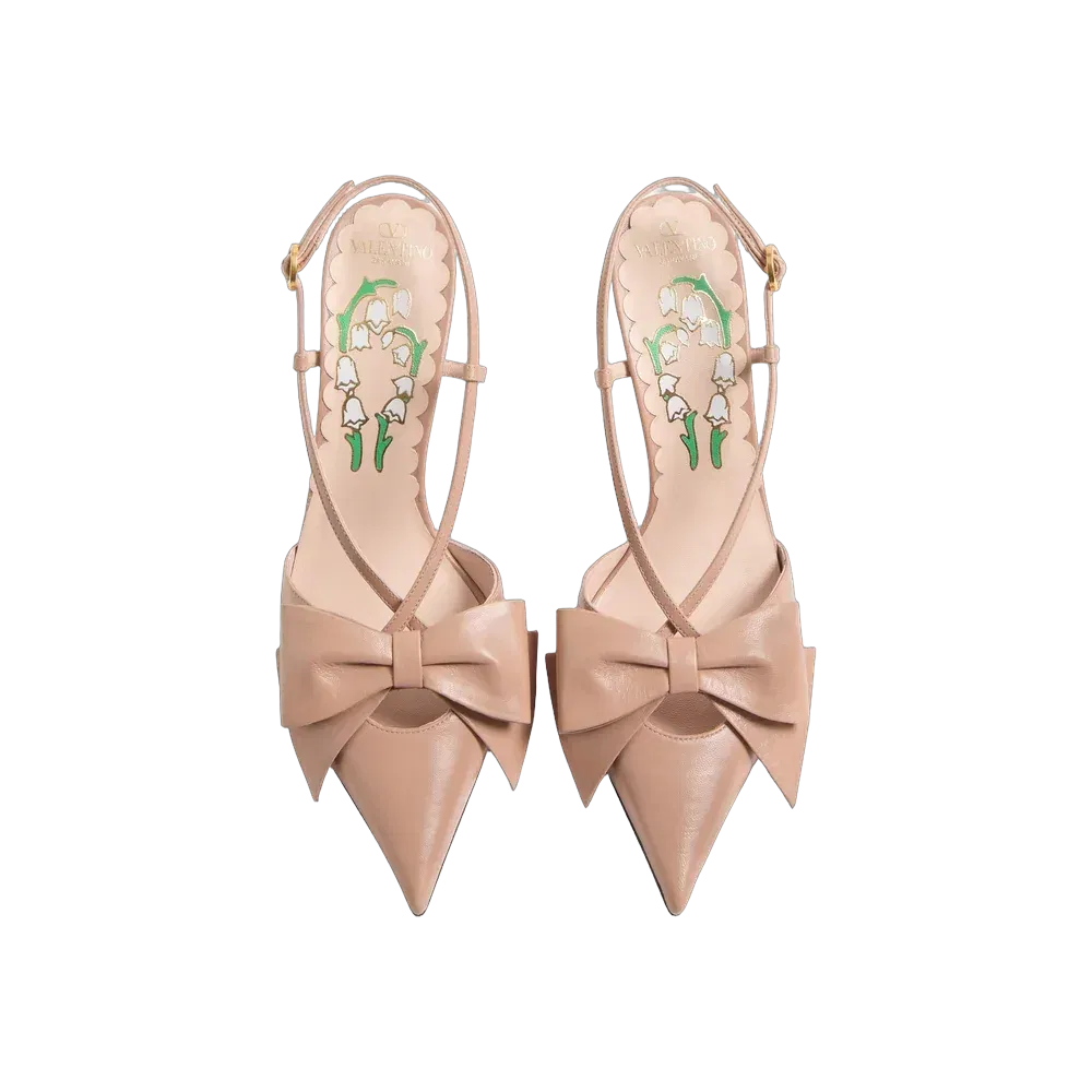Valentino Bowow Slingback Pumps In Kidskin 85mm Rose Cannelle
