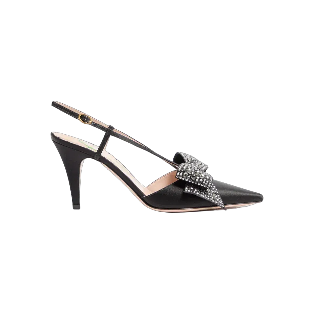 Valentino Bowow Slingback Pumps In Satin 85mm Black