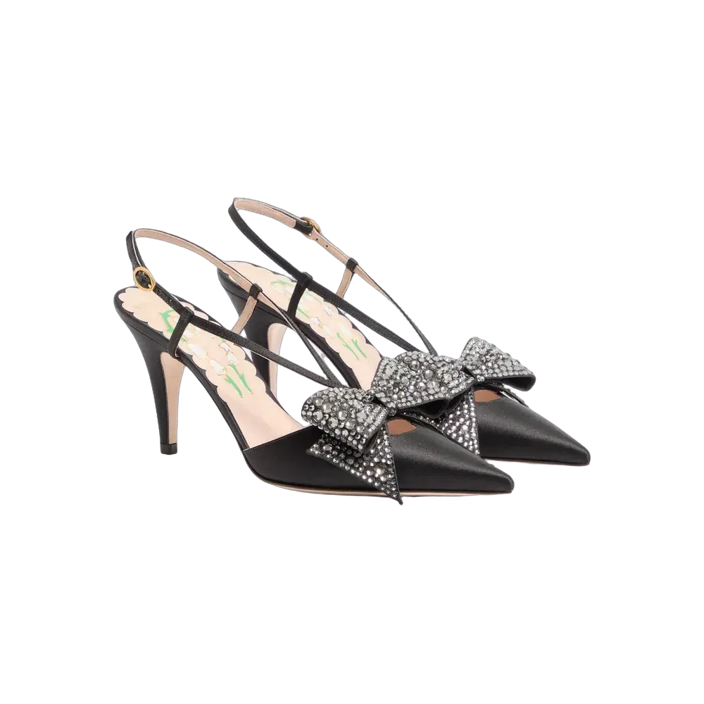 Valentino Bowow Slingback Pumps In Satin 85mm Black