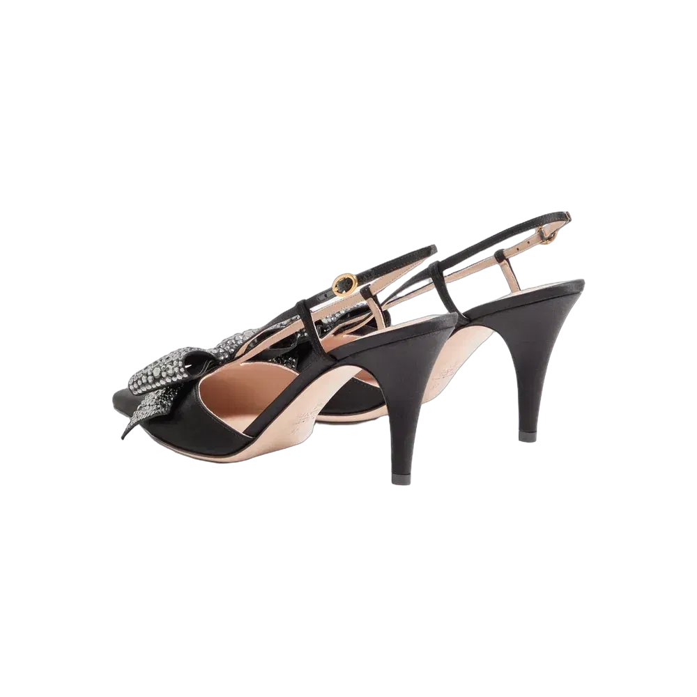 Valentino Bowow Slingback Pumps In Satin 85mm Black