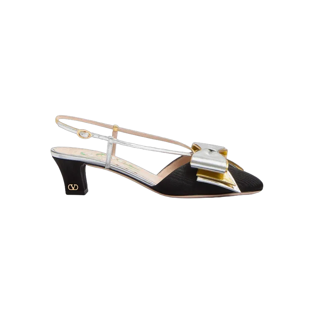 Valentino Bowow Slingback Pumps In Moirè Fabric 45mm Silver