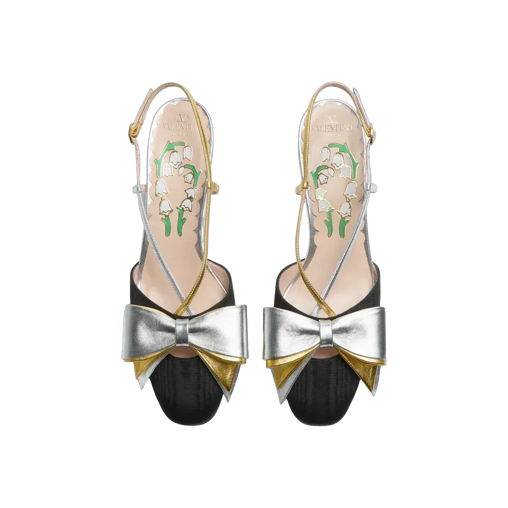 Valentino Bowow Slingback Pumps In Moirè Fabric 45mm Silver