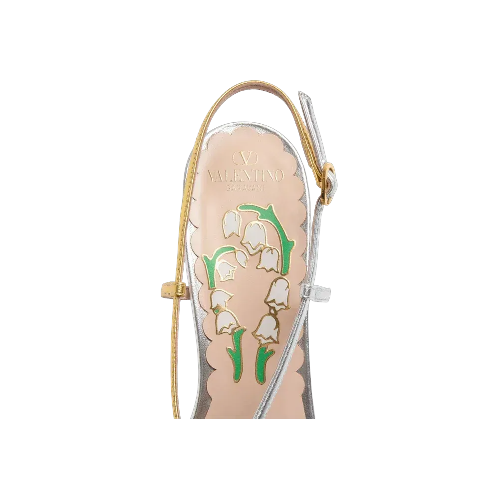 Valentino Bowow Slingback Pumps In Moirè Fabric 45mm Silver