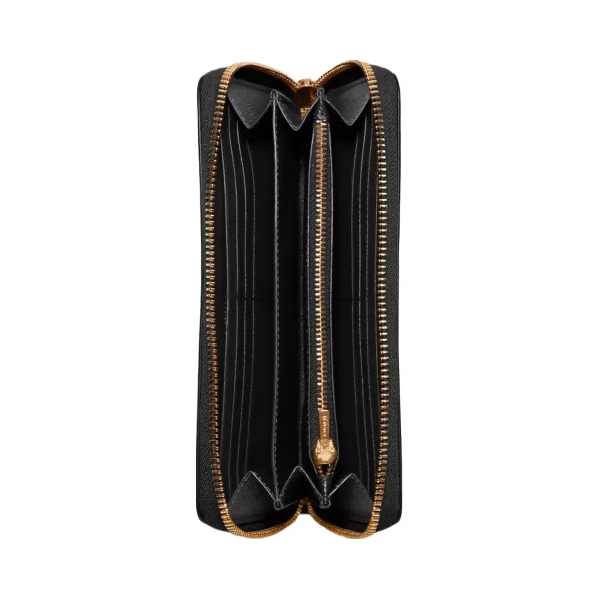 Coach Long Zip Around Wallet in Gold Black