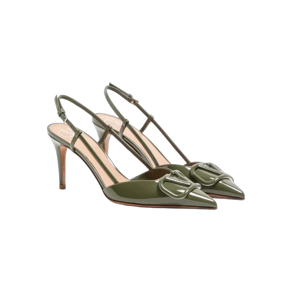 Valentino VLogo Signature Patent Leather Slingback Pump 80mm Military Green