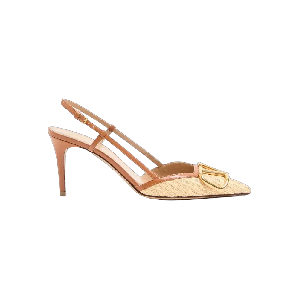 Valentino VLogo Signature Raffia Slingback Pumps 80mm Beige