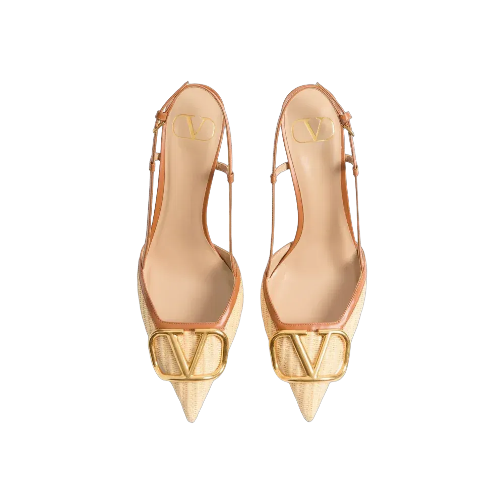 Valentino VLogo Signature Raffia Slingback Pumps 80mm Beige