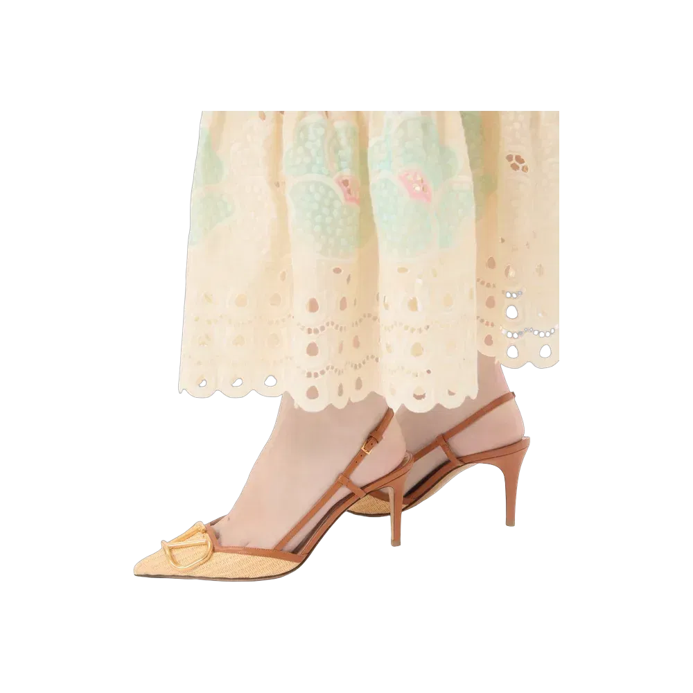 Valentino VLogo Signature Raffia Slingback Pumps 80mm Beige