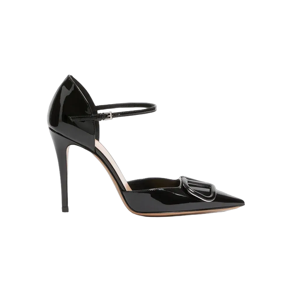 Valentino VLogo Signature D'Orsay Patent Leather Pumps 100mm Black