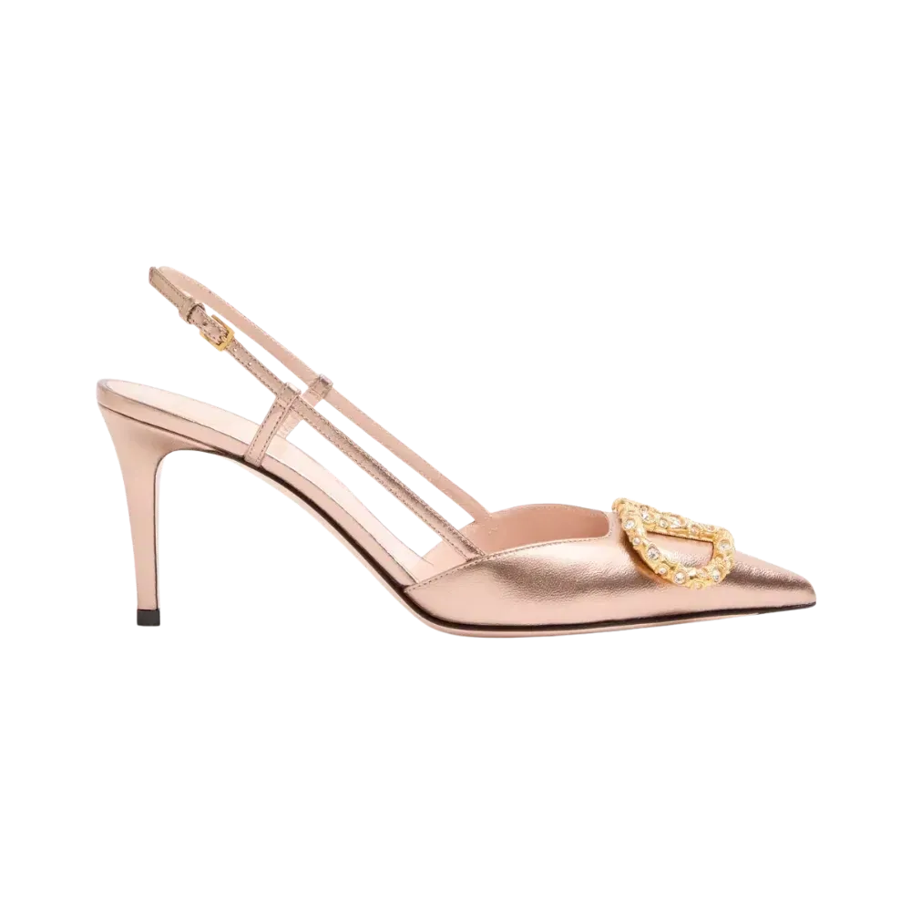 Valentino VLogo Signature Slingback Pump In Laminated Nappa Leather 80mm Rose Cannelle