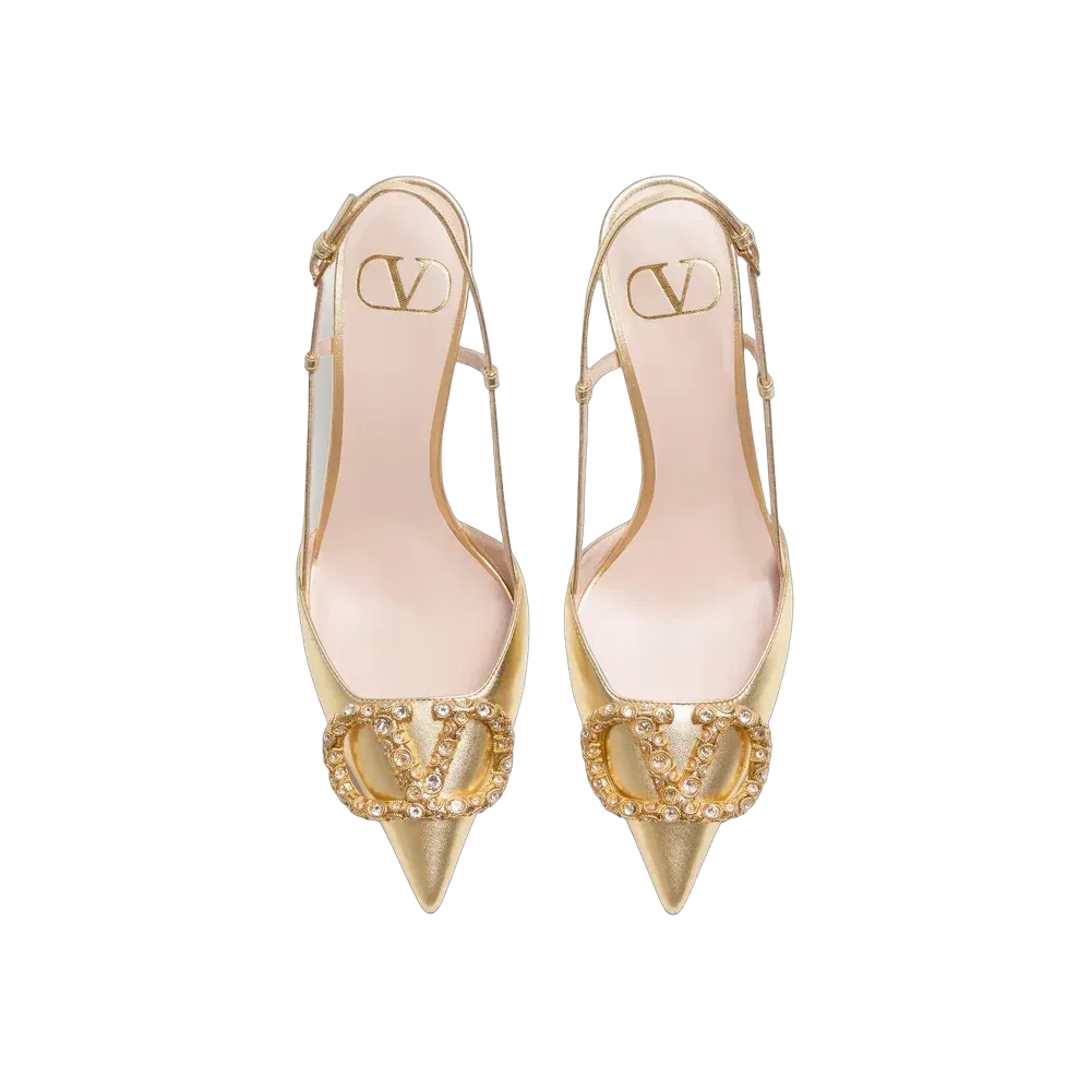 Valentino VLogo Signature Slingback Pump In Laminated Nappa Leather 80mm Rose Cannelle