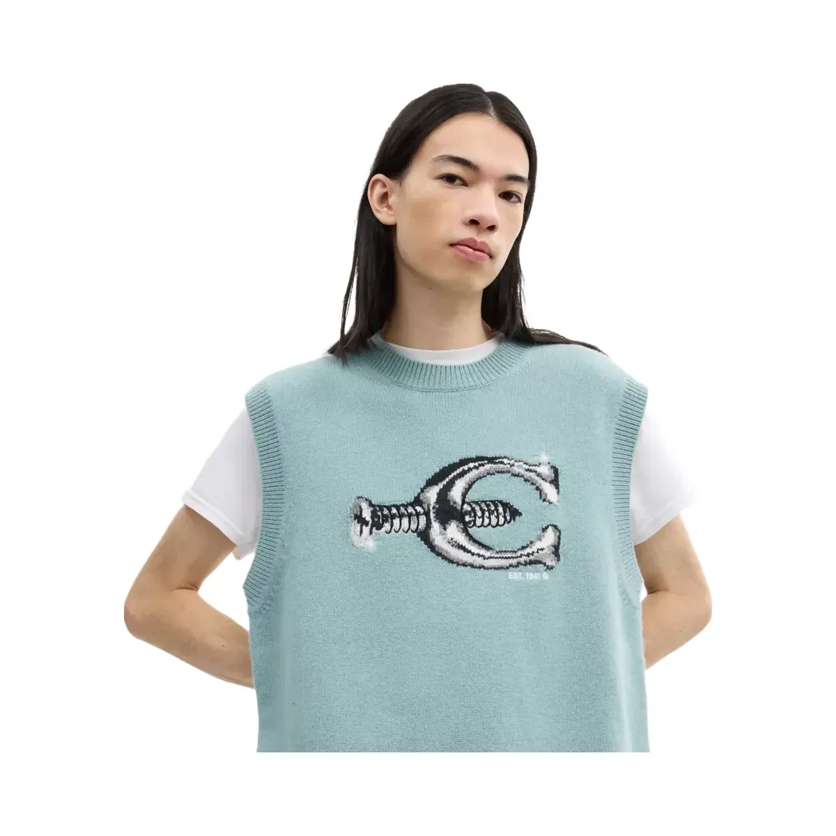 Coach Hardware Crewneck Sweater Vest in Sea Mist