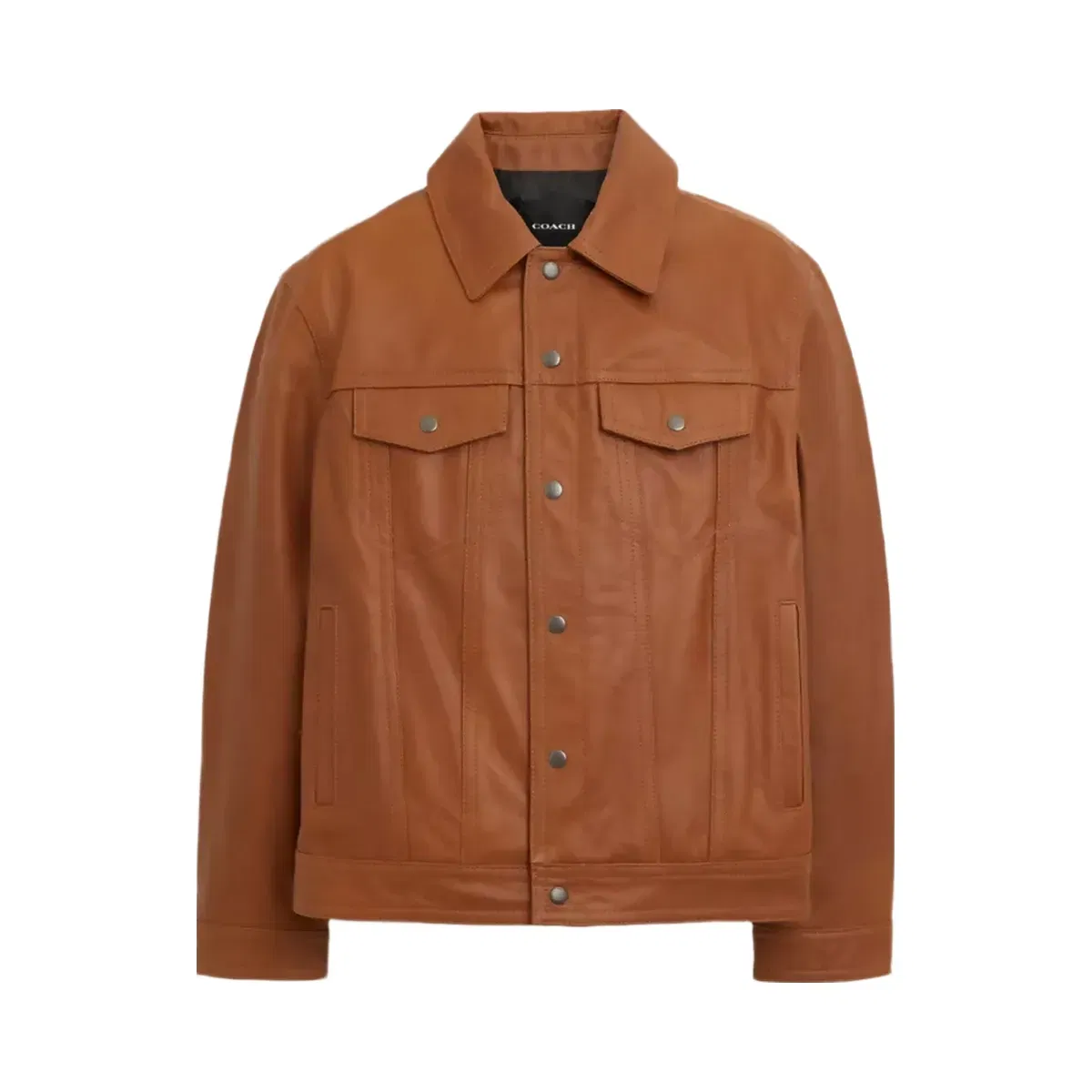 Coach Leather Trucker Jacket in Rust