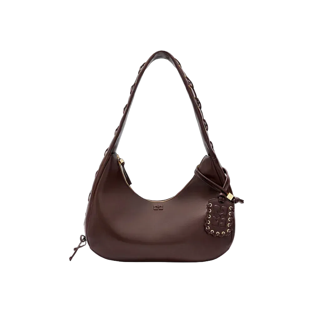 Ganni Brown Medium Laces Hobo Bag