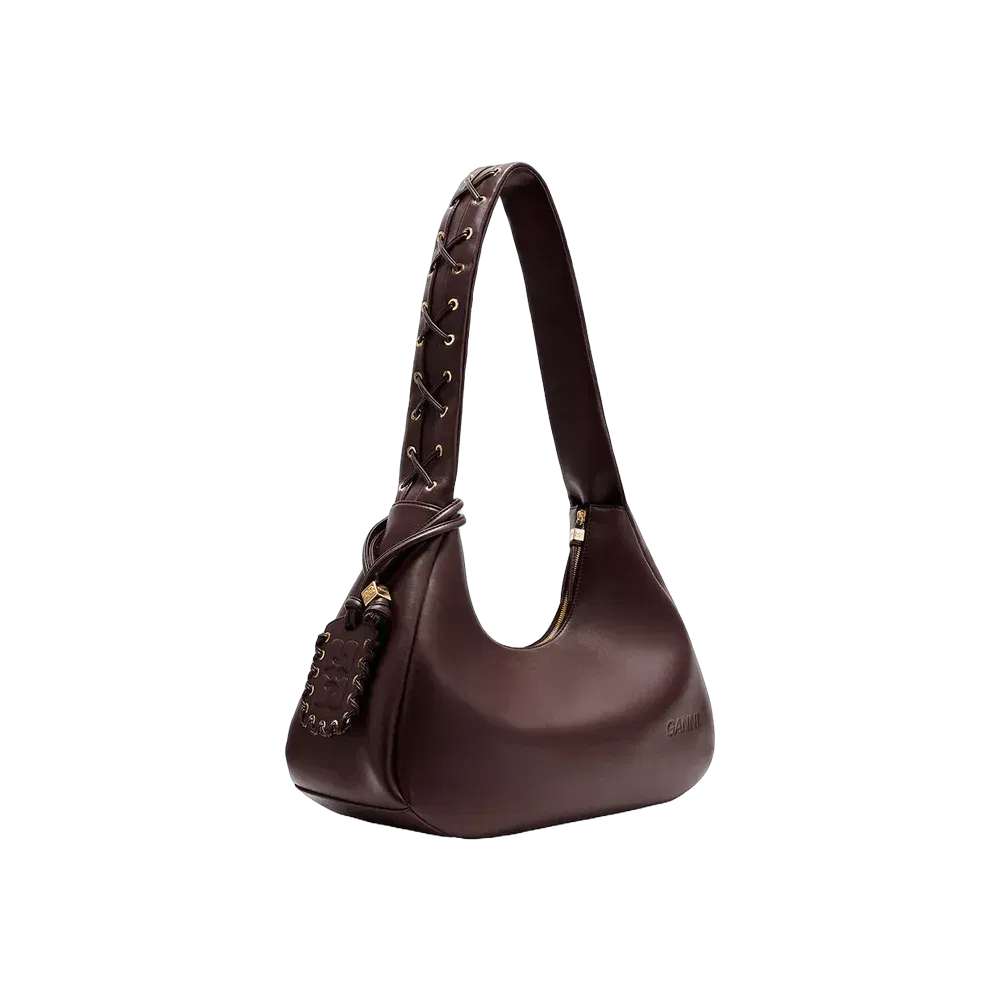 Ganni Brown Medium Laces Hobo Bag