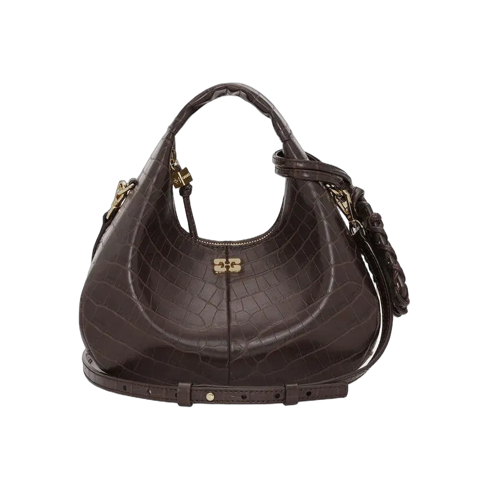Ganni Brown Croco Mini Hobo Bag