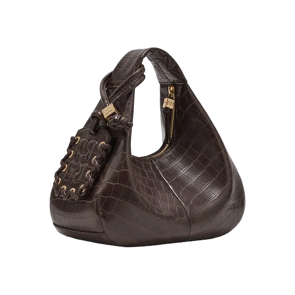 Ganni Brown Croco Mini Hobo Bag