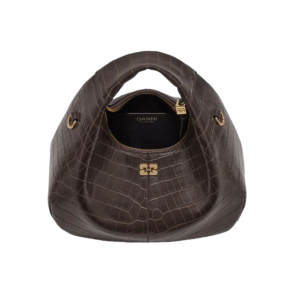 Ganni Brown Croco Mini Hobo Bag