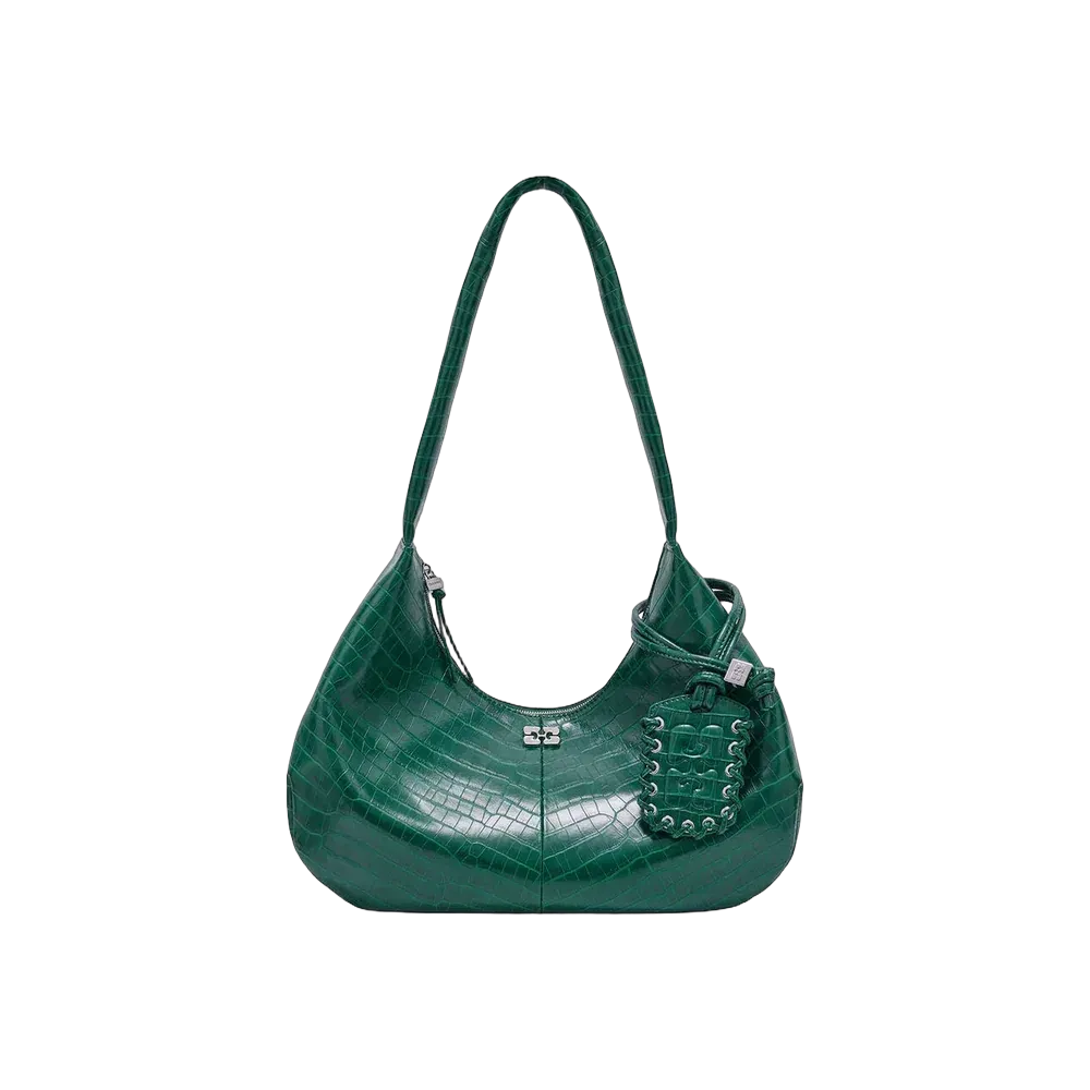 Ganni Green Croco Medium Hobo Bag