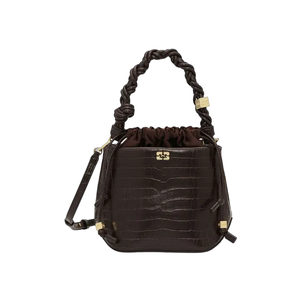 Ganni Brown Croco Bou Bucket Bag