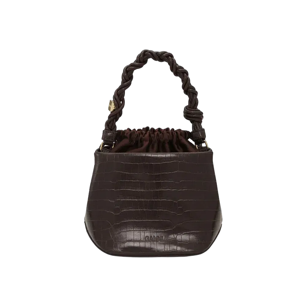 Ganni Brown Croco Bou Bucket Bag