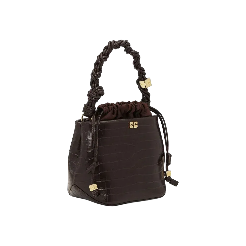 Ganni Brown Croco Bou Bucket Bag