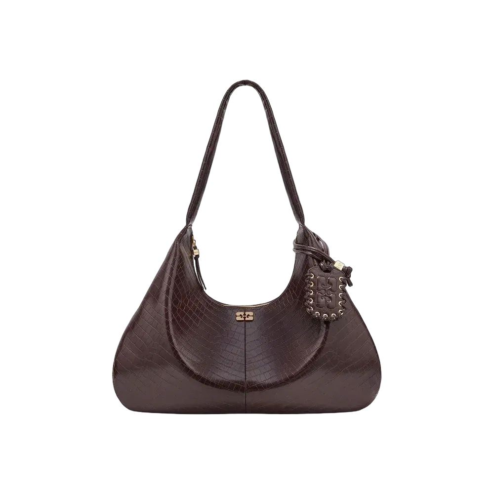Ganni Brown Croco XXL Hobo Bag