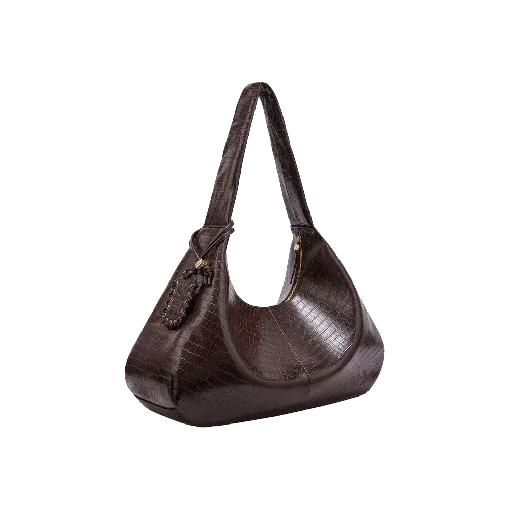 Ganni Brown Croco XXL Hobo Bag