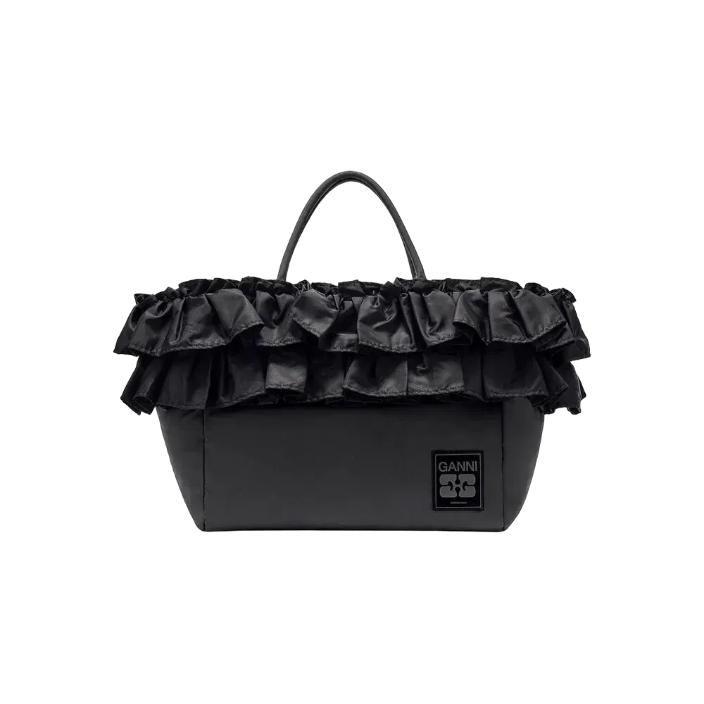 Ganni Black XXL Ruffle Tote