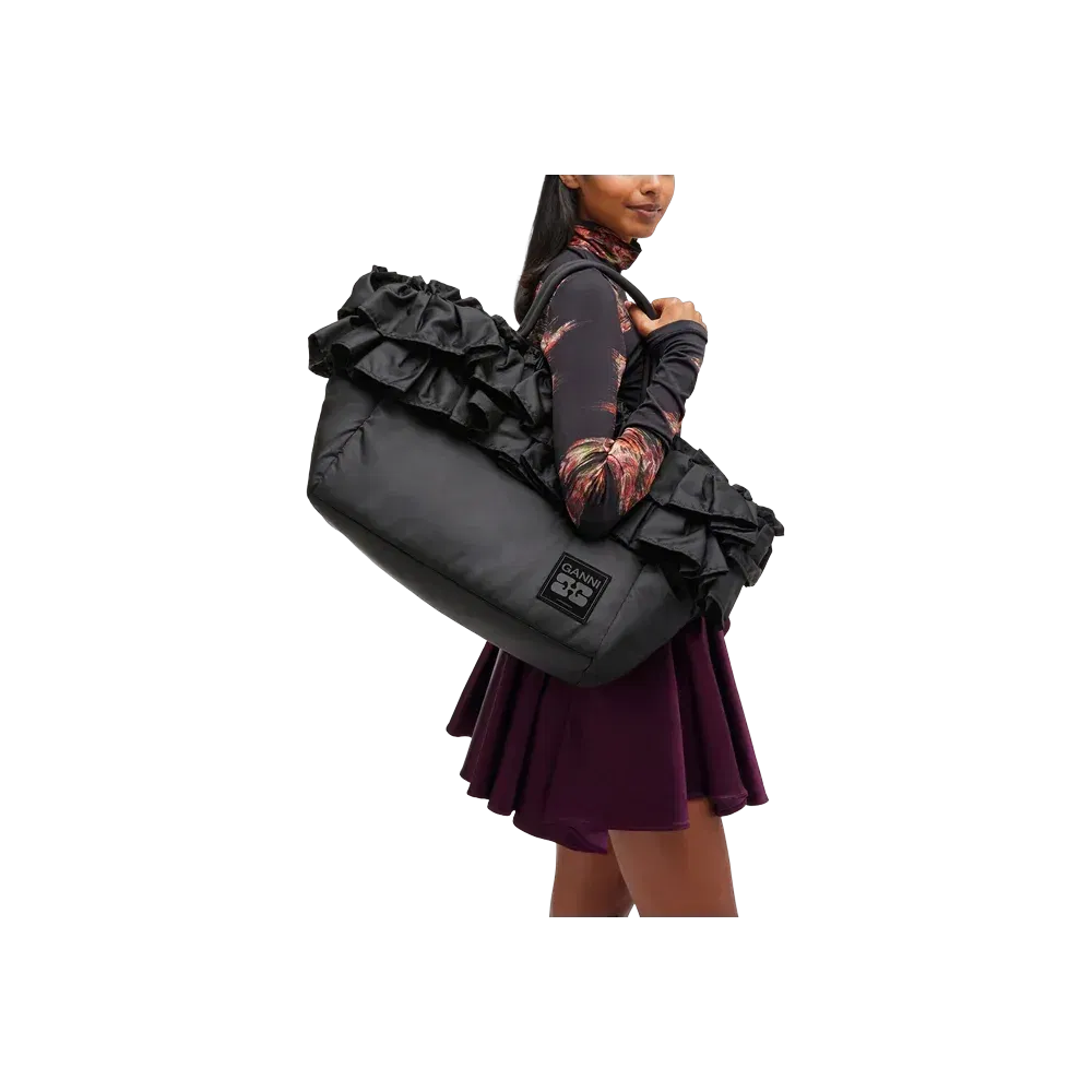 Ganni Black XXL Ruffle Tote